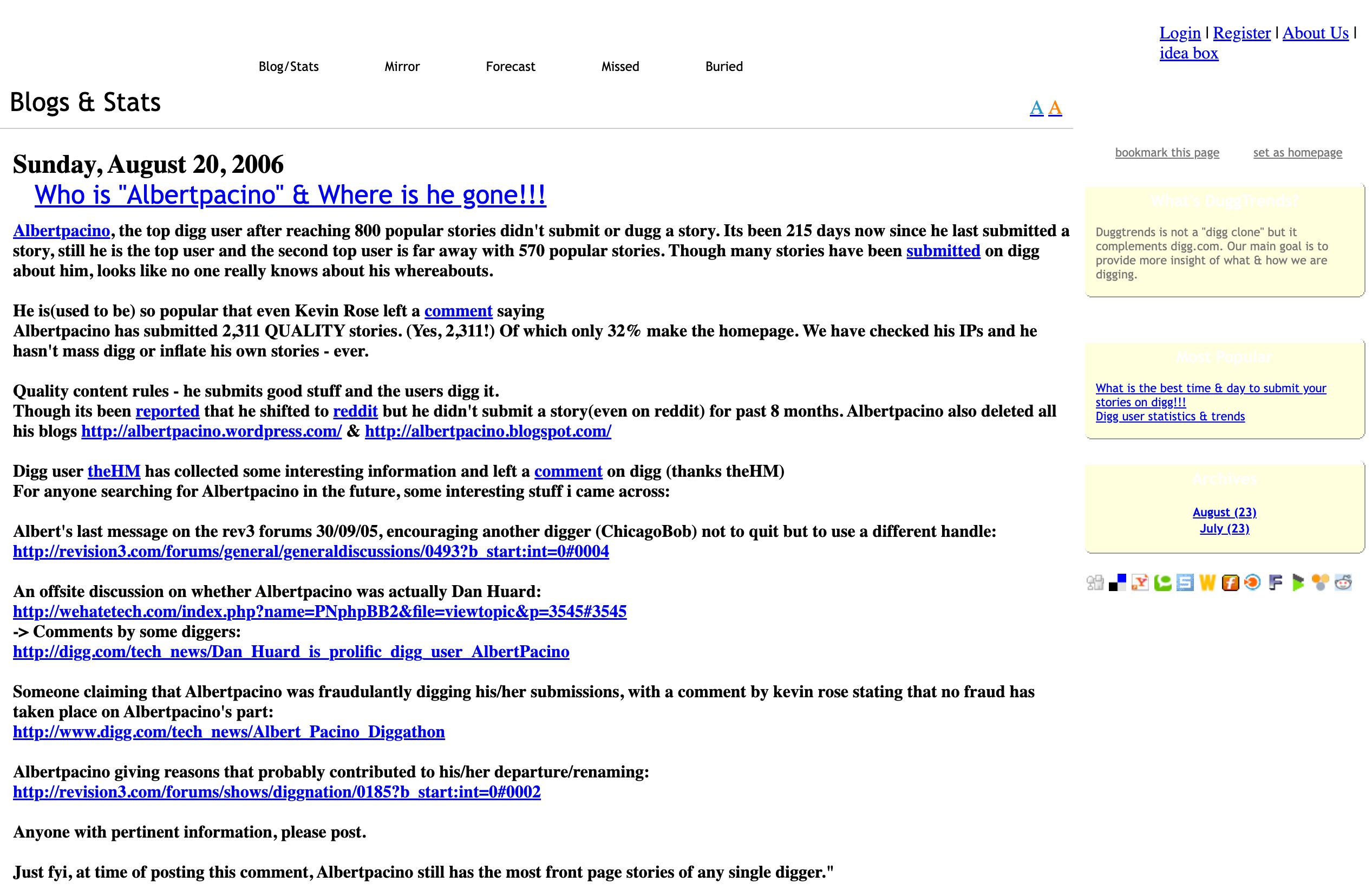 Duggtrends was one of a number of blogs that tracked Digg user controversies over 2006 Duggtrends was one of a number of blogs that tracked Digg user controversies over 2006