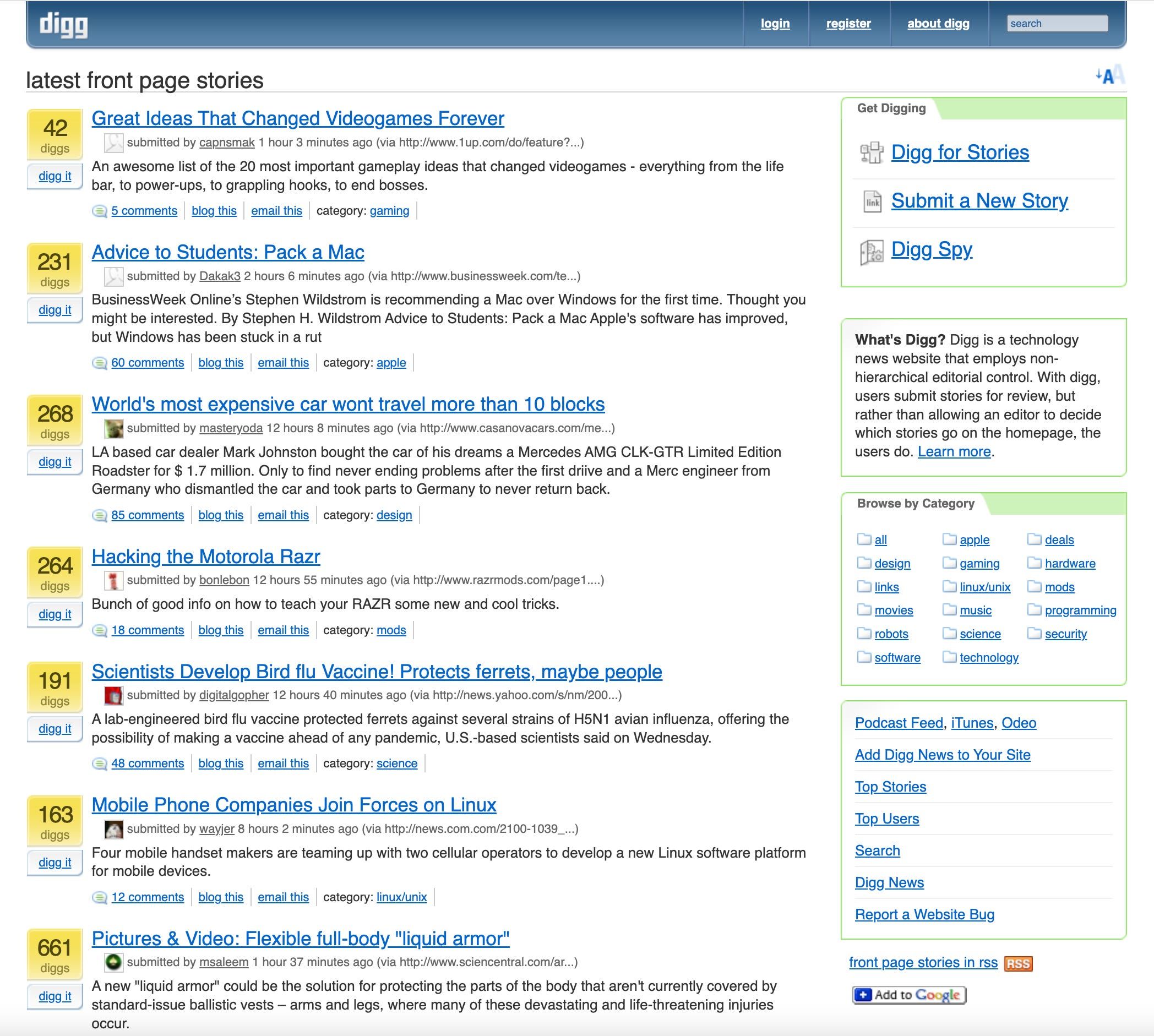 Digg homepage, June 2006 Digg homepage, June 2006